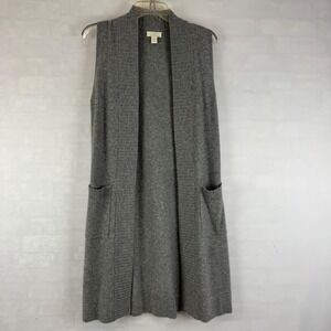St. Tropez West 100% Cashmere Long Open Front Vest Gray Size S